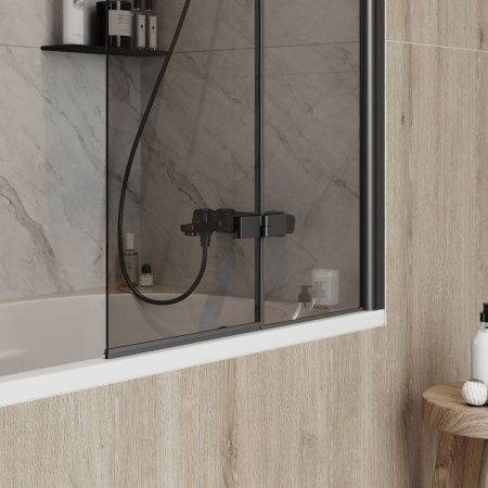 Шторка на ванну Teymi Anni T00278 80х140 стекло тонированное профиль черный ориентация универсальная
