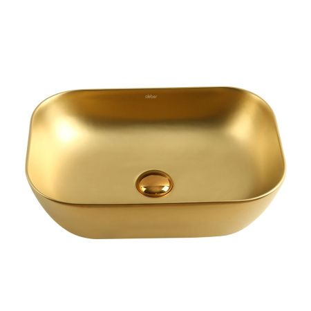 Раковина из сантехнического фаянса Abber RECHTECK AC2200MMG 50х30 накладная цвет золото без отверстий под смеситель