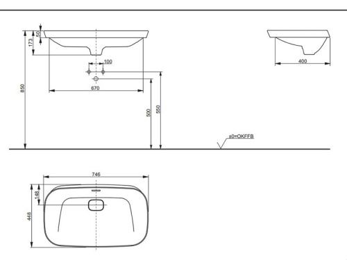 Раковина керамическая Toto LW3717HY#XW 70х40 полувстраиваемая цвет белый без отверстий под смеситель - фото 3