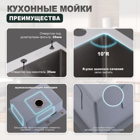 Кухонная мойка Splenka S702.6050.05 60х50 цвет серый поверхность матовая