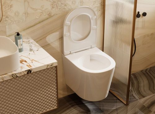 Унитаз подвесной Abber Bequem AC1102T белый с сиденьем микролифт безободковый смыв торнадо - фото 4