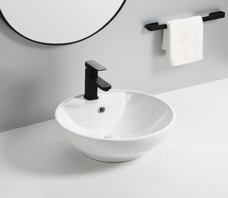 Раковина из сантехнического фаянса CeramaLux 9001 50х50 накладная цвет белый 1 отверстие под смеситель