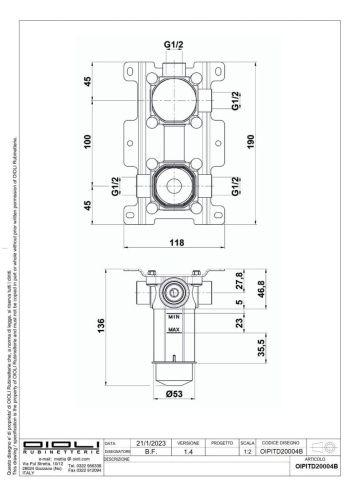 Внутренняя часть встраиваемого смесителя Oioli Universal OIPITD20004B - фото 2