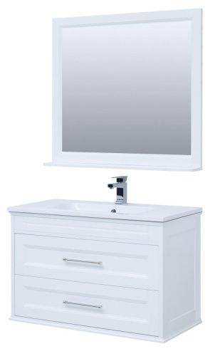 Комплект мебели: тумба с раковиной + зеркало Aquanet Бостон М 00258284 100х50 напольный цвет белый - фото 5
