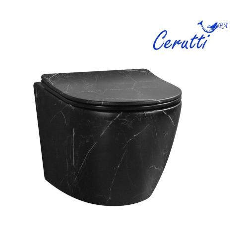 Унитаз подвесной Cerutti SPA CT9531 черный с сиденьем микролифт безободковый смыв торнадо - фото 3