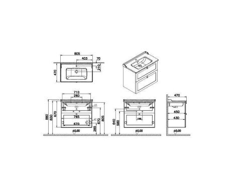 Тумба с раковиной Vitra Root Classic 68874 80х50 подвесная цвет синий - фото 2