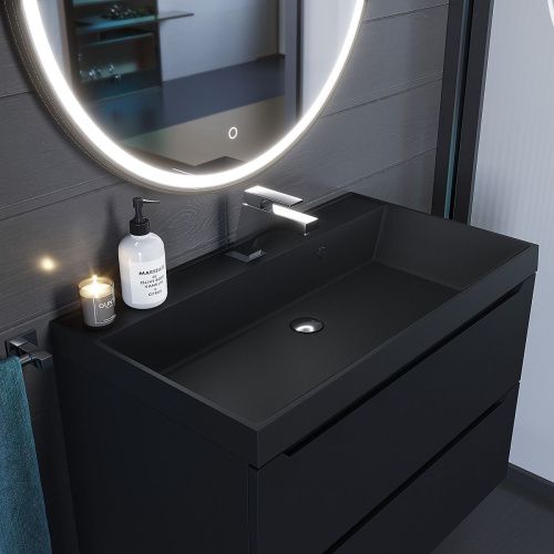 Раковина из искусственного камня Uperwood Classic Quartz 291030008 80х50 полувстраиваемая цвет черный - фото 5