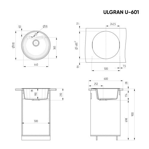 Кухонная мойка Ulgran Classic U-601-345 50х50 цвет коричневый - фото 2