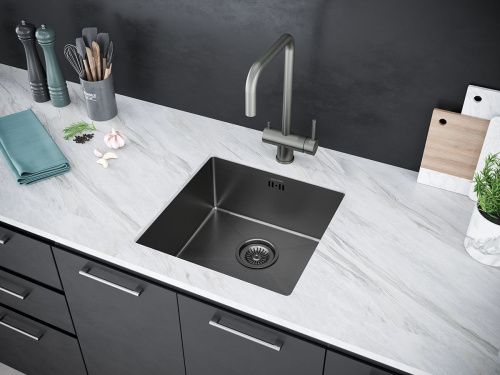 Кухонная мойка Paulmark GERBERG 44 UNI PM214444-GM 40х40 цвет вороненая сталь поверхность брашированная - фото 3