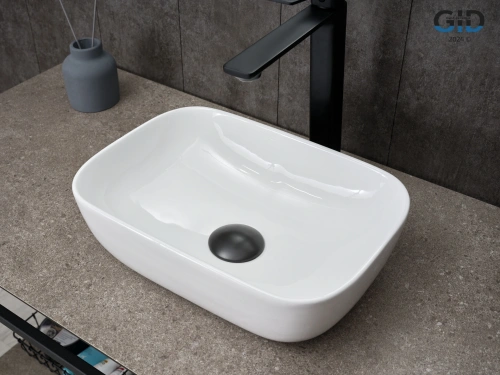 Раковина керамическая Gid Geométrico 51237 40х30 накладная цвет белый без отверстий под смеситель - фото 2
