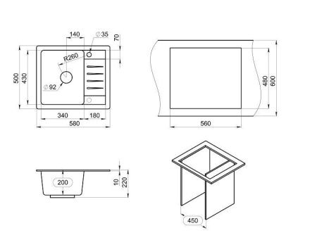 Кухонная мойка Granula Стандарт 5803, БАЗАЛЬТ 60х50 цвет серый поверхность матовая
