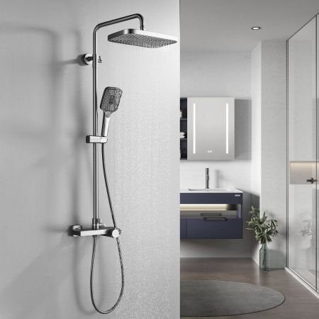 Душевая стойка Rose R1896T-6 настенная цвет серый с термостатом