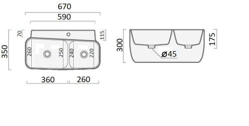 Раковина из сантехнического фарфора Cerutti SPA CT9282 70х40 подвесная цвет белый 1 отверстие под смеситель - фото 3