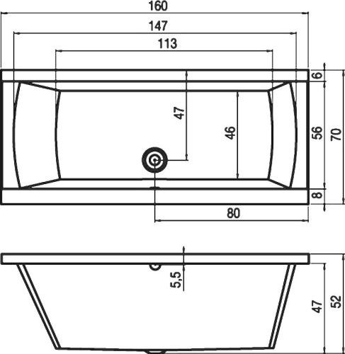 Ванна акриловая Riho JULIA B024001005 160х70 пристенная прямоугольная без ножек - фото 2
