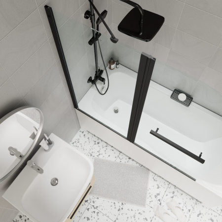 Душевая шторка на ванну Parly F03B 120х130 стекло прозрачное профиль черный ориентация универсальная