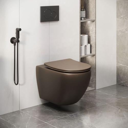 Унитаз подвесной Grossman Color GR-4411BRMS коричневый с сиденьем безободковый каскадный смыв - фото 5