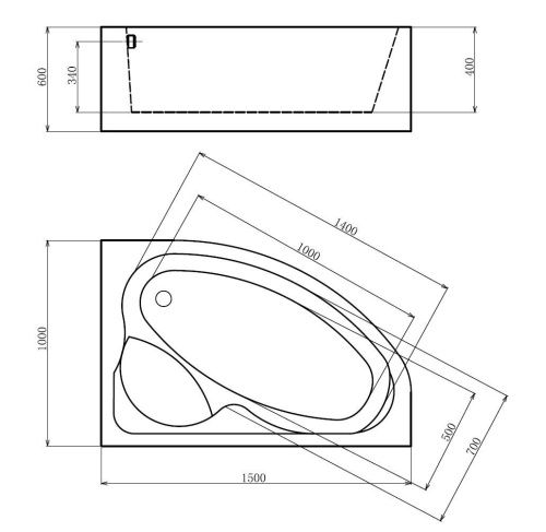 Ванна акриловая гидромассажная Gemy G9009 B R 150х100 пристенная асимметричная с каркасом - фото 4