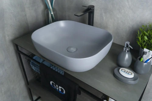 Раковина керамическая Gid Geométrico 53336 50х40 накладная цвет серый без отверстий под смеситель - фото 4