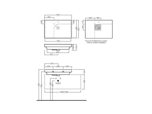 Раковина из сантехнического фаянса Hatria GRANDANGOLO YXF801 80х50 подвесная цвет белый - фото 3