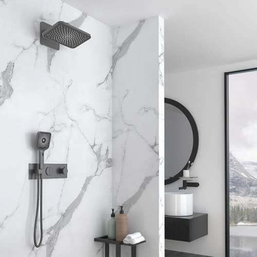 Душевая система Vincea VSFW-422TI4GM встраиваемая в стену цвет вороненая сталь с термостатом