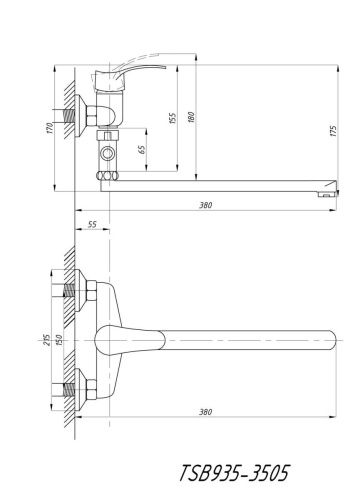 Cмеситель для ванны и душа TSARSBERG TSB-935-3505 настенный хром - фото 4