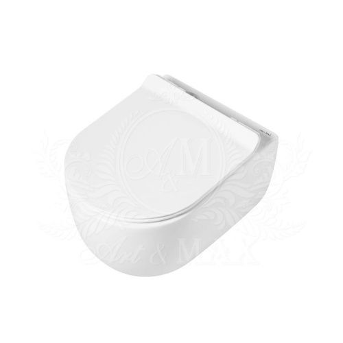 Унитаз подвесной Art&Max BOLOGNA AM211CHR белый с сиденьем микролифт безободковый каскадный смыв - фото 2