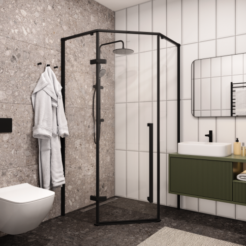 Душевой уголок Cerutti SPA C2A 100х100 стекло прозрачное профиль черный без поддона - фото 3