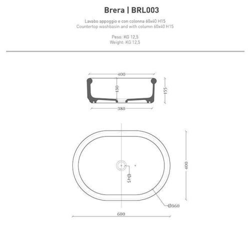 Раковина керамическая Artceram Brera BRL003 05 00 60 см накладная цвет белый без отверстий под смеситель - фото 2