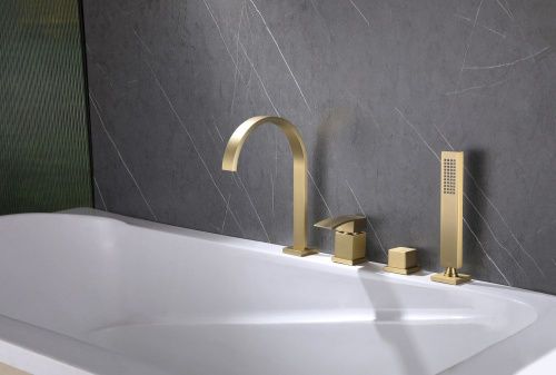 Смеситель Abber Wasserfall AF8613G на борт ванны золото - фото 2