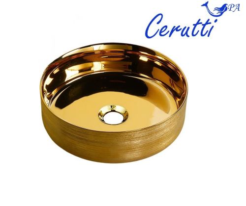 Раковина из сантехнического фарфора Cerutti SPA CR7044AS 40х40 накладная цвет золото без отверстий под смеситель - фото 4