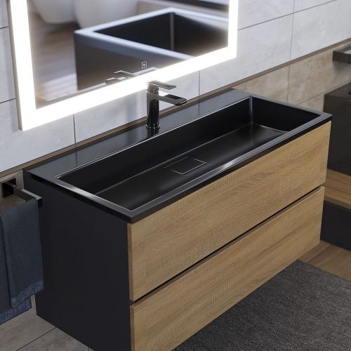 Раковина из искусственного камня Uperwood Barsa 3939193465 100х50 полувстраиваемая цвет черный - фото 2