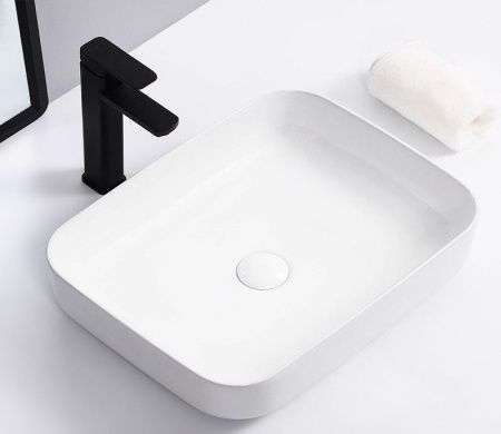 Раковина из сантехнического фаянса CeramaLux 9391 50х40 накладная цвет белый без отверстий под смеситель