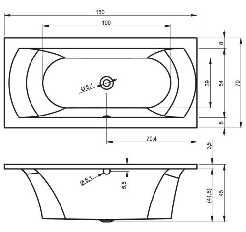 Ванна акриловая Riho B049001005 Ванна LIMA Ванна 150x70 RIHO B049001005 150х70 пристенная прямоугольная без ножек - фото 3