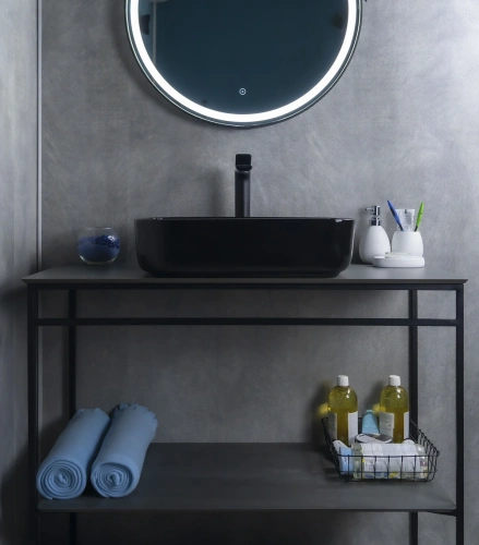 Раковина керамическая Gid Geométrico 53351 50х40 накладная цвет черный без отверстий под смеситель - фото 4