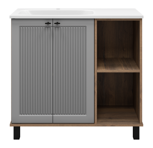 Тумба под раковину Brevita Lumus LUM-06070-0842ЯL 90х40 напольная цвет серый/коричневый - фото 3