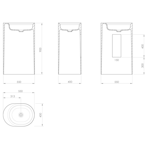 Раковина из искусственного камня Knief Glow 0600-063-01 60 см напольная цвет белый без отверстий под смеситель - фото 2
