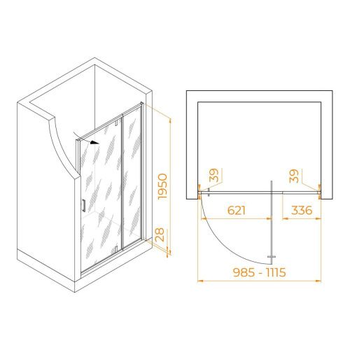 Душевая дверь RGW Passage 350800801-24 100х195 стекло матовое профиль черный - фото 5