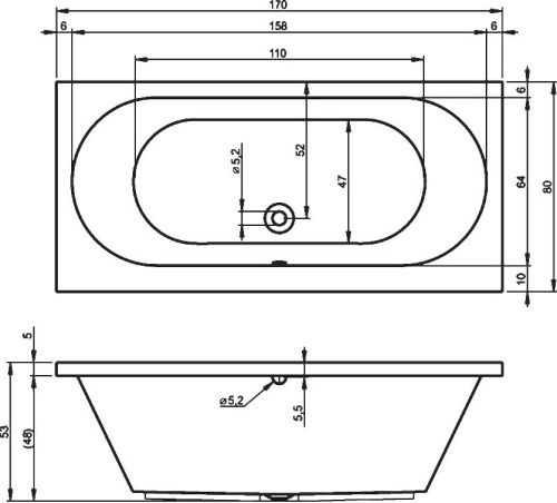 Ванна акриловая Riho CAROLINA B055001005 170х80 пристенная прямоугольная без ножек - фото 2