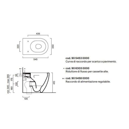 Чаша унитаза приставная Catalano Sfera 514550001 цвет белый без сиденья безободковая смыв торнадо - фото 2