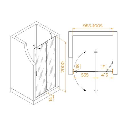 Душевая дверь RGW Hotel 350601410-21 100х200 стекло матовое профиль хром