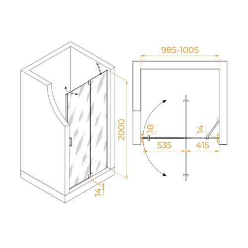 Душевая дверь RGW Hotel 350601410-24 100х200 стекло матовое профиль черный - фото 2