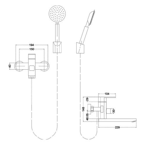 Смеситель для ванны и душа Melana Stello 610305 настенный - фото 2