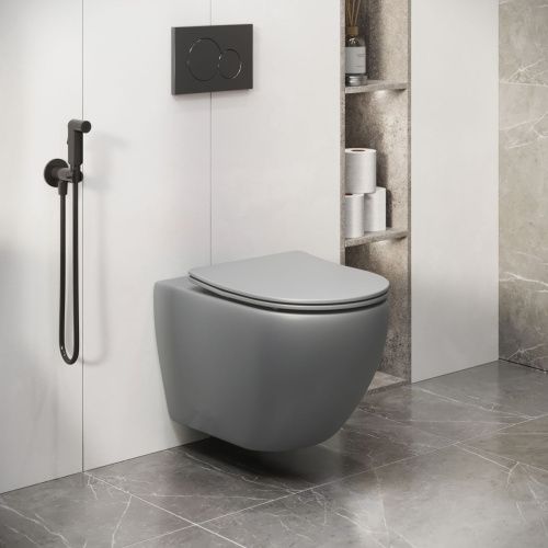 Унитаз подвесной Grossman Color GR-4411GLMS светло-серый с сиденьем безободковый каскадный смыв - фото 5