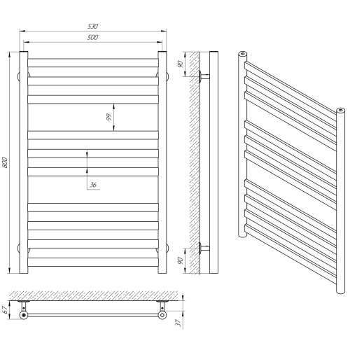 Полотенцесушитель водяной Indigo Slim LSLW80-50GDK3 55х80 золото - фото 4