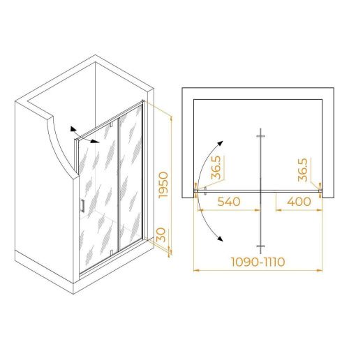 Душевая дверь RGW Leipzig 711210311-14 110х195 стекло прозрачное профиль черный - фото 2
