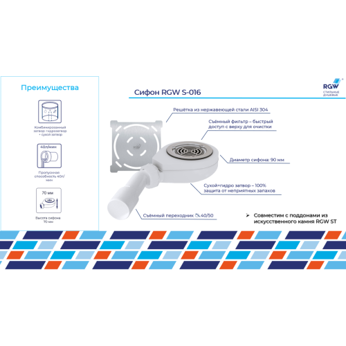 Сифон для душевого поддона RGW 50241600-01 хром - фото 3