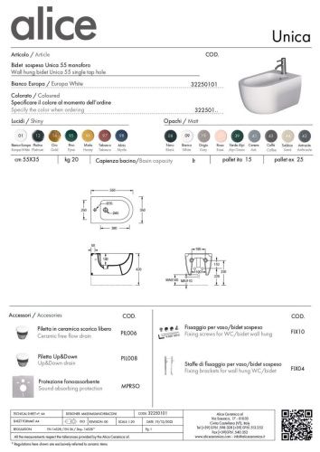 Биде подвесное Alice Unica 32250101 цвет белый - фото 3