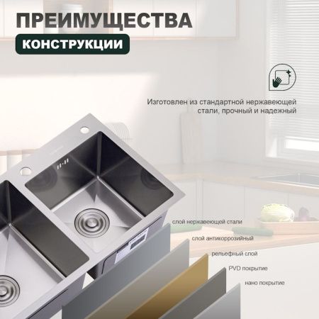 Кухонная мойка Splenka S706.7843.05 80х45 цвет серый поверхность матовая