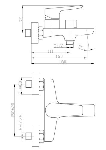 Смеситель BelBagno ANCONA ANCONA-VAS-CRM настенный хром - фото 2