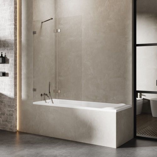 Душевая шторка на ванну New Trendy AVEXA Gunmetal brushed EXK-3529 140х150 стекло прозрачное профиль оружейная сталь ориентация левая - фото 2